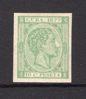 CUBA - 1877 - VARIETY: 10c yellow green 'King Alfonso XII' issue dated '1877', a very fine IMPERF copy mint with full gum. Large margins all round. Scarce. (SG 68 variety)  (CUB/29662)