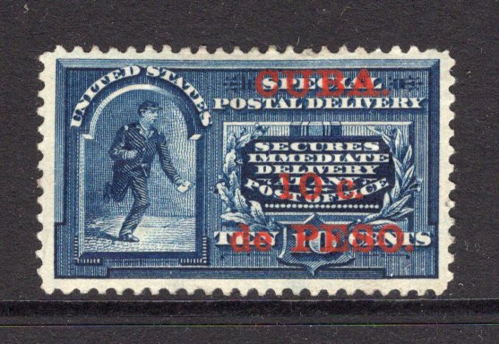 CUBA - 1899 - US MILITARY RULE: 10c on 10c blue SPECIAL DELIVERY issue of USA overprinted CUBA, a fine mint copy. (SG E252)  (CUB/29697)