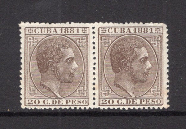 CUBA - 1881 - DEFINITIVE ISSUE: 20c sepia 'King Alfonso XII' issue dated '1881' a fine mint pair. (SG 96)  (CUB/30011)