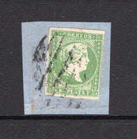 CUBA - 1860 - POSTAL FORGERY: 1r bright green 'Isabella' issue POSTAL FORGERY tied on small piece by light 'Bars' cancel. Scarce.  (CUB/3030)