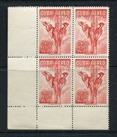 CUBA - 1956 - BIRD THEMATIC & MULTIPLE: 5p scarlet 'Ivory-billed Woodpeckers' BIRD issue, a fine unmounted mint corner marginal block of four. (SG 782)  (CUB/33770)
