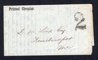 CUBA - 1860 - STAMPLESS MAIL: Complete folded letter datelined 'Matanzas 13 Aug 1860' with 'Printed Circular' handstamp on front and large '2' rate marking handstamp in black. Addressed to USA. Possible privately carried to the USA and put into the mail there.  (CUB/37391)