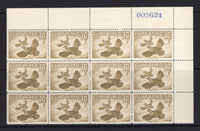 CUBA - 1956 - BIRD THEMATIC & MULTIPLE: 30c light bistre brown 'Northern Bobwhite' BIRD issue, a fine unmounted mint corner marginal block of twelve with '005624' sheet number handstamp in margin. (SG 778)  (CUB/37838)