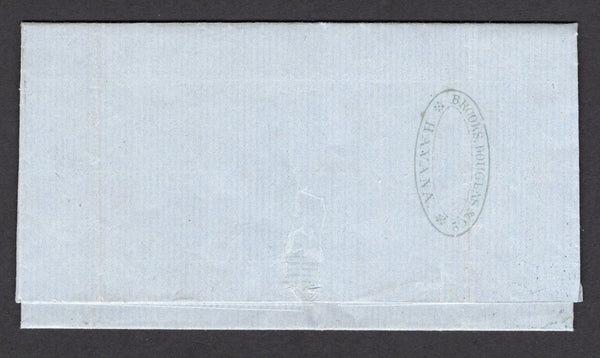 CUBA - 1865 - FORWARDING AGENT: Complete stampless folded letter datelined 'St, Jago de Cuba 21st Janry 1865' with oval 'Brooks & Co. St. Jago de Cuba' company handstamp in blue on front with good strike of oval BROOKS, DOUGLAS & Co. HAVANA forwarding agents cachet in green on reverse. Addressed to USA with STEAMSHIP 10 arrival mark on front. Displays well.  (CUB/37850)
