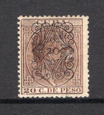CUBA - 1883 - PROVISIONAL ISSUE: 20c on 20c brown 'La Propaganda Literaria' SURCHARGE issue a fine mint copy with overprint type 3. (SG 111)  (CUB/38127)