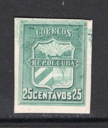 CUBA - 1898 - INSURRECTION ISSUE & PROOF: 25c green 'Revolutionary Government' INSURRECTION issue, a fine IMPERF PROOF on thick white card. (As Jones-Roy #196)  (CUB/38131)