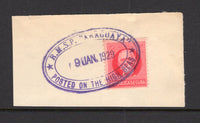 CUBA - 1925 - CANCELLATION & MARITIME: 2c rose carmine 'Portrait' issue tied on piece by fine complete strike of oval 'R.M.S.P. "ARAGUAYA" POSTED ON THE HIGH SEAS' cancel in purple dated 9 JAN 1929. (SG 346)  (CUB/38706)