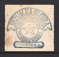 CUBA - 1898 - SPANISH AMERICAN WAR: 5c blue on white watermarked paper 'Insurrection' PARCEL POST issue with Arms design inscribed 'REPUBLICA DE CUBA EJERCITO LIBERTADOR 5A GUERPO 1o DIVISION CORREOS 5c' with the value handstamped separately. An unused example gummed on reverse. Little is known about these issues. Very scarce.  (CUB/39052)