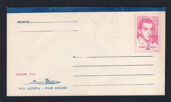 CUBA - 1965 - POSTAL STATIONERY: 9c pink & blue 'Frank Pais' postal stationery envelope (H&G Unlisted, Cuban Postal Stationery Catalogue #SA2). A fine unused example. Uncommon.  (CUB/40449)