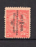 CUBA - 1917 - INSURRECTION ISSUE: 2c carmine 'Map' issue with '1917 GOB CONSTITUCIONAL CAMAGUEY' overprint of the 'La Chambelona' revolution where Liberal forces attempted to take over the government but were only successful in Camaguey for the period 11th Feb - 26th Feb 1917 before being defeated. Unused without gum and a little toned but very scarce. (A Page of information on the issue from an international exhibit accompanies).  (CUB/40553)