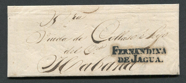 CUBA - 1837 - PRESTAMP: Folded letter from CIENFUEGOS to HAVANA with superb strike of straight line FERNANDINA DE JAGUA in black. Very fine.  (CUB/526)