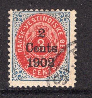 DANISH WEST INDIES - 1902 - PROVISIONAL ISSUE: 2c on 3c carmine & deep blue 'Numeral' issue with frame inverted, a fine cds used copy. (SG 46)  (DEN/11714)