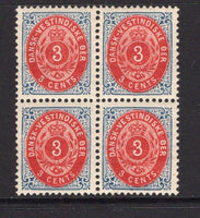DANISH WEST INDIES - 1896 - MULTIPLE: 3c carmine & deep blue 'Numeral' issue with frame inverted, perf 12½, a fine mint block of four. (SG 32)  (DEN/24723)