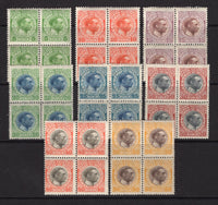 DANISH WEST INDIES - 1915 - DEFINITIVES: 'King Christian X' issue, the set of eight in fine mint blocks of four. (SG 68/75)  (DEN/24733)