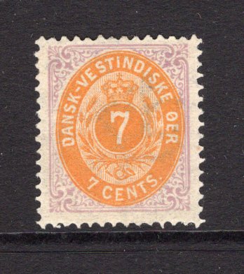 DANISH WEST INDIES - 1873 - NUMERAL ISSUE: 7c orange yellow and reddish purple 'Numeral' issue with frame inverted, a fine mint copy. (SG 21a)  (DEN/25826)