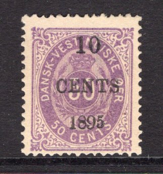 DANISH WEST INDIES - 1895 - PROVISIONAL ISSUE: 10c on 50c reddish lilac 'Numeral' issue, a very fine mint copy, lovely deep colour and full O.G. (SG 38)  (DEN/25828)