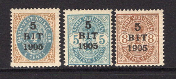 DANISH WEST INDIES - 1905 - PROVISIONAL ISSUE: 'New Currency' surcharge issue, the set of three fine mint. (SG 48/50)  (DEN/25830)