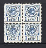 DANISH WEST INDIES - 1902 - POSTAGE DUE & MULTIPLE: 1c deep indigo blue 'Postage Due' issue, a fine mint block of four. (SG D43)  (DEN/25831)