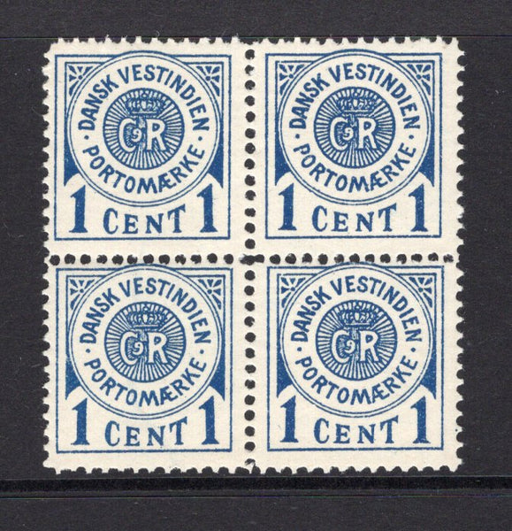 DANISH WEST INDIES - 1902 - POSTAGE DUE & MULTIPLE: 1c deep indigo blue 'Postage Due' issue, a fine mint block of four. (SG D43)  (DEN/25831)