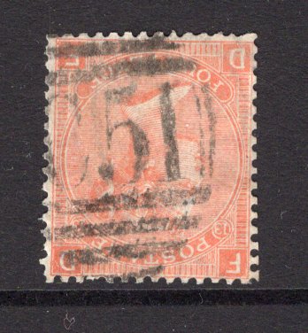 DANISH WEST INDIES - 1865 - BRITISH POST OFFICES: 4d vermilion QV issue of Great Britain (Plate 13) used with good strike of barred numeral 'C51' of the British P.O. at St. Thomas. (SG Z10)  (DEN/34811)