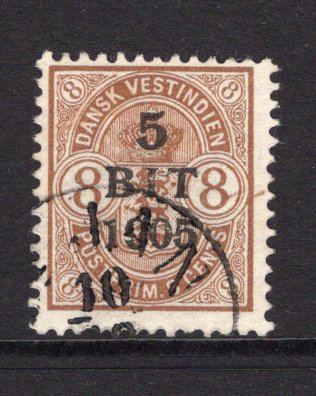 DANISH WEST INDIES - 1902 - CANCELLATION: 5b on 8c brown 'New Currency' SURCHARGE issue, a fine used copy with good large part strike of ST. JAN cds in black. A very rare cancel. (SG 50)  (DEN/40526)