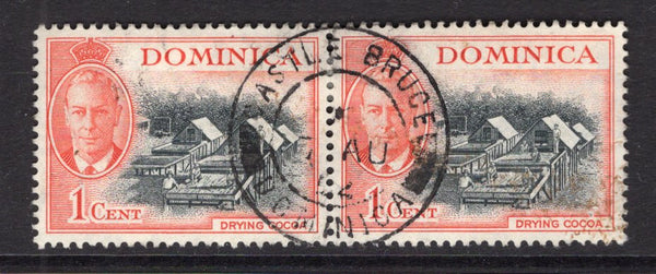DOMINICA - 1951 - CANCELLATION: 1c black & vermilion GVI issue, a fine used pair with central strike of CASTLE BRUCE cds dated 7 AUG 1952. (SG 121)  (DMN/11715)