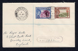 DOMINICA - 1951 - CANCELLATION: Registered 'Roger Wells' cover franked with 1938 2½d purple & bright blue and 3d olive green & brown GVI issue (SG 103/104) tied by CALIBISHIE cds with fine strike alongside and oval 'Calibishie D/ca R. No.___' registration marking in violet black alongside. Addressed to UK with transit cds on reverse.  (DMN/18687)