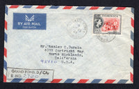 DOMINICA - 1963 - REGISTRATION & CANCELLATION: Registered airmail cover franked with 1954 60c rose red & black QE2 issue (SG 156) tied by fine GRAND FOND cds with second strike alongside and boxed 'GRAND FOND D/CA' registration marking in black alongside. Addressed to USA with transit & arrival marks on reverse.  (DMN/22264)