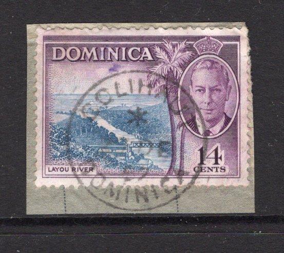 DOMINICA - 1957 - CANCELLATION: 14c blue & violet GVI issue tied on piece by fine strike of COLIHAUT cds dated DEC 1957. (SG 129)  (DMN/23708)