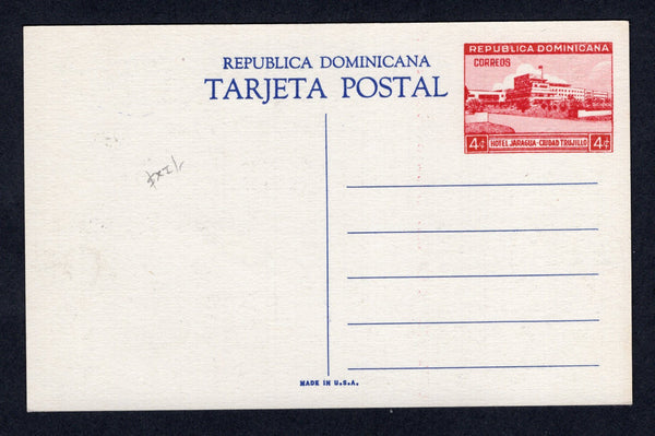 DOMINICAN REPUBLIC - 1949 - POSTAL STATIONERY: 4c red postal stationery viewcard (H&G 20) with view 'First Cathedral of America'. A fine unused example.  (DOM/10880)