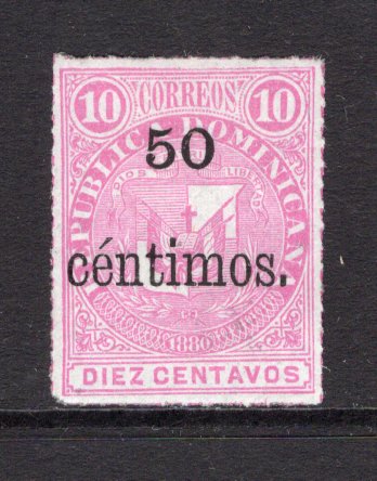 DOMINICAN REPUBLIC - 1883 - PROVISIONAL SURCHARGES: 50c on 10c pink 'Arms' issue without Network a fine mint copy. (SG 47)  (DOM/1352)