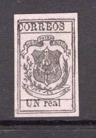 DOMINICAN REPUBLIC - 1866 - CLASSIC ISSUES: 'UN real' black on lilac wove paper, a superb unused copy four large margins. Exceptional quality with no faults at all. (SG 21)  (DOM/18601)