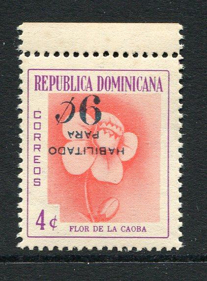 DOMINICAN REPUBLIC - 1960 - VARIETY: 9c on 4c rose & reddish violet 'Mahogany Flower' issue with variety SURCHARGE INVERTED fine unmounted mint. (SG 824 variety)  (DOM/3134)