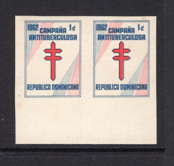DOMINICAN REPUBLIC - 1961 - VARIETY: 1c red & blue 'Tuberculosis Relief Fund' issue a fine unmounted mint IMPERF PAIR. (SG 828)  (DOM/3169)