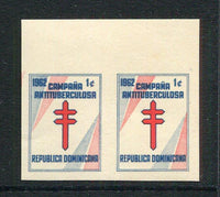 DOMINICAN REPUBLIC - 1961 - VARIETY: 1c red & blue 'Tuberculosis Relief Fund' issue a fine unmounted mint IMPERF PAIR. (SG 828)  (DOM/3170)
