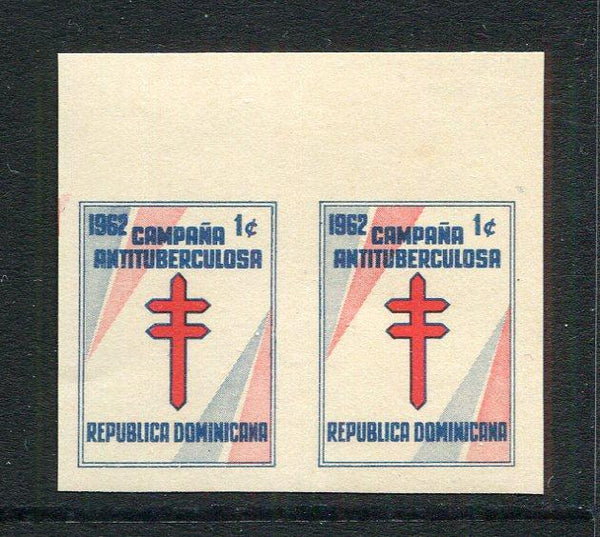DOMINICAN REPUBLIC - 1961 - VARIETY: 1c red & blue 'Tuberculosis Relief Fund' issue a fine unmounted mint IMPERF PAIR. (SG 828)  (DOM/3170)