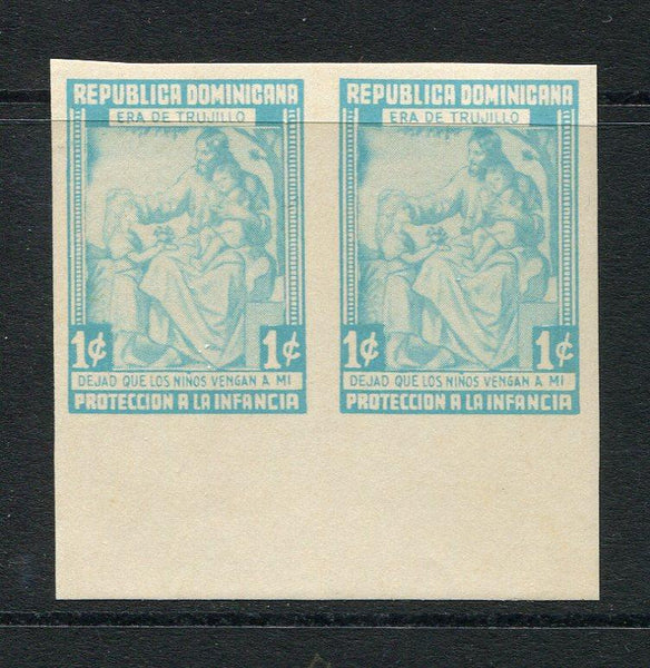 DOMINICAN REPUBLIC - 1961 - VARIETY: 1c pale blue 'Child Welfare' Obligatory Tax issue a fine unmounted mint IMPERF PAIR. (SG 835 variety)  (DOM/3205)