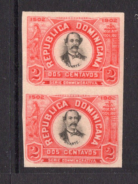DOMINICAN REPUBLIC - 1902 - VARIETY: 2c black & red '400th Anniversary of Santo Domingo' issue a fine mint IMPERF PAIR. (SG 126 variety)  (DOM/3251)