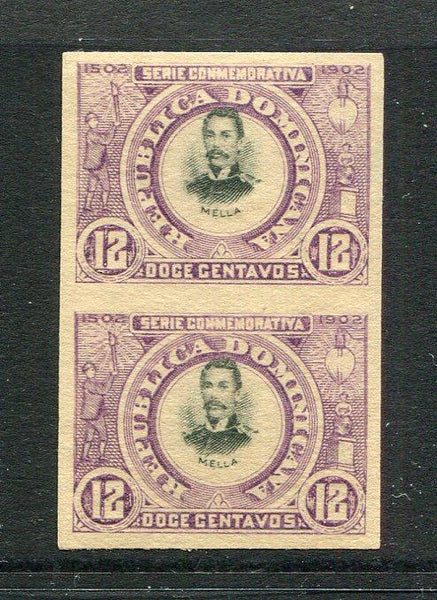 DOMINICAN REPUBLIC - 1902 - VARIETY: 12c black & violet '400th Anniversary of Santo Domingo' issue a fine mint IMPERF PAIR. (SG 129 variety)  (DOM/3253)