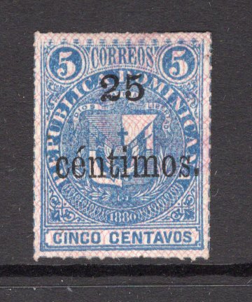 DOMINICAN REPUBLIC - 1883 - PROVISIONAL SURCHARGES: 25c on 5c blue 'Arms' issue with network, a fine unused copy. (SG 56)  (DOM/36247)