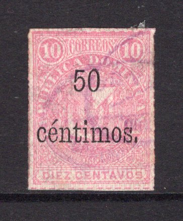 DOMINICAN REPUBLIC - 1883 - PROVISIONAL SURCHARGES: 50c on 10c pink 'Arms' issue 'Tall Overprint' with Network a fine used copy. (SG 75)  (DOM/36260)