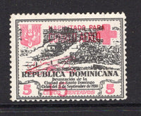 DOMINICAN REPUBLIC - 1930 - HURRICANE RELIEF: 5c + 5c black & carmine with 'Correo Aereo' HURRICANE RELIEF surcharge in red, perforated, a fine mint copy. Expertised 'Elliott' on reverse. (SG 289A, Sanabria #11 only 1500 printed)  (DOM/37853)