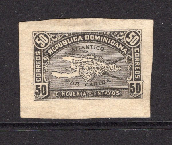 DOMINICAN REPUBLIC - 1900 - PROOF: 50c black 'Map' issue, a fine IMPERF PROOF on watermarked paper, huge margins. Very unusual. (As SG 107)  (DOM/38155)