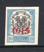 DOMINICAN REPUBLIC - 1915 - PROOF: 10c black & pale blue 'Arms' issue with '1915' overprint in red, a fine IMPERF PROOF on white paper. (As SG 214)  (DOM/38159)