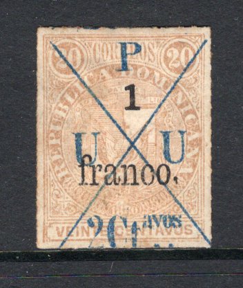 DOMINICAN REPUBLIC - 1891 - PARISOT ISSUE: 2c on 1f on 20c yellow brown without Network 'Parisot' UPU surcharge issue, a fine mint copy. These overprints are scare on the surcharged types. (SG 49)  (DOM/38171)