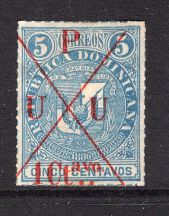 DOMINICAN REPUBLIC - 1891 - PARISOT ISSUE: 1c on 5c blue without Network 'Parisot' UPU surcharge issue, a fine unused copy. (SG 28)  (DOM/38172)