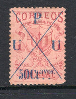 DOMINICAN REPUBLIC - 1891 - PARISOT ISSUE: 50c on 1r carmine on salmon 'Parisot' UPU surcharge issue, an unused copy with small thin on reverse. The higher values of this surcharge are rare. (SG 25)  (DOM/38174)