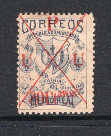 DOMINICAN REPUBLIC - 1891 - PARISOT ISSUE: 80c on ½r violet on white 'Parisot' UPU surcharge issue, an unused copy. The higher values of this surcharge are rare. (SG 22)  (DOM/38176)