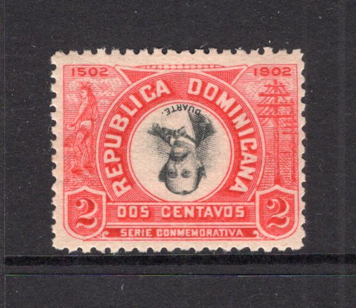 DOMINICAN REPUBLIC - 1902 - INVERTED CENTRE: 2c black & red '400th Anniversary of Santo Domingo' issue a fine mint copy with variety CENTRE INVERTED. Scarce. (SG 126 variety)  (DOM/40555)