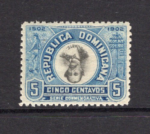 DOMINICAN REPUBLIC - 1902 - INVERTED CENTRE: 5c black & blue '400th Anniversary of Santo Domingo' issue a fine mint copy with variety CENTRE INVERTED. Scarce. (SG 127 variety)  (DOM/40556)